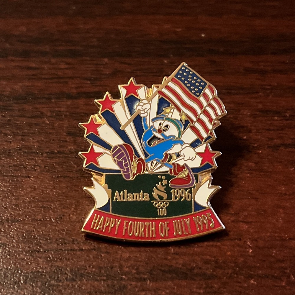 Vintage 1996 Atlanta Olympics "Happy Fourth Of July 1995" Izzy Lapel‎ Hat Pin